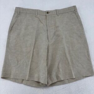 Turnbury Mens Beige Linen Cotton Blend European Fabric Pleated Shorts Size 38R